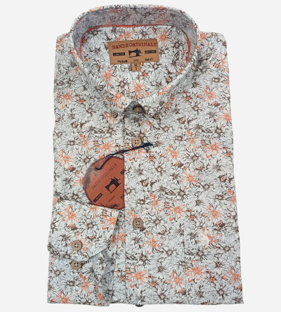 Chemise manches longues à motifs fleuris orange et marron Homme Bande Originale