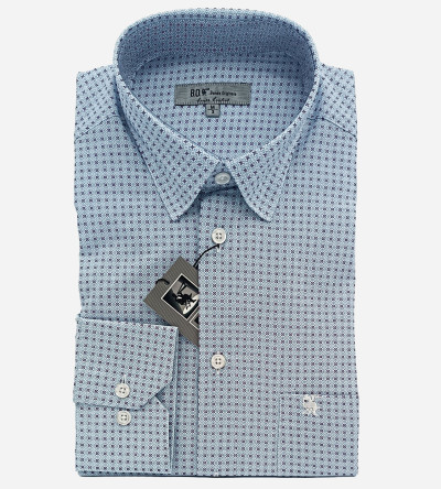 Chemise bleu ciel manches longues à petits motifs fleuris lie de vin Homme. Bande Originale