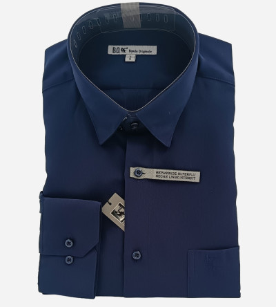 Chemise micro-fibre bleu foncé manches longues homme Bande Originale