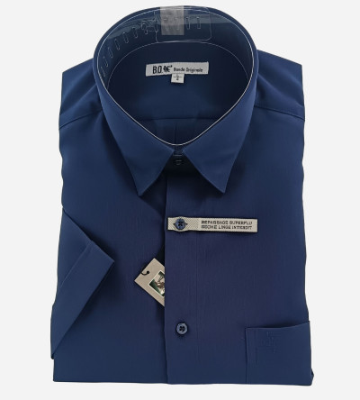 Chemise micro-fibre bleu foncé manches courtes homme Bande Originale