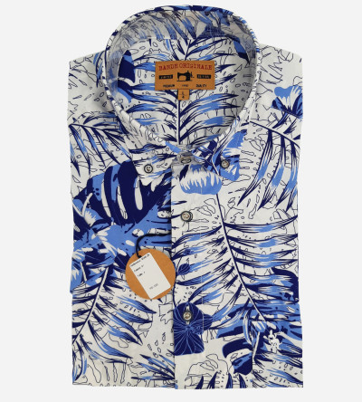 Chemise manches courtes imprimé fleurs tons bleus homme Bande Originale