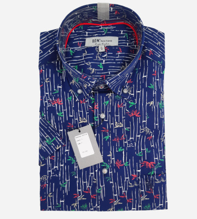 Chemise manches courtes bleue imprimé fantaisie bambous homme Bande Originale