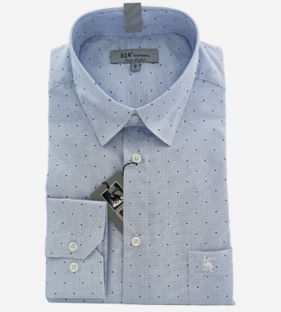 Chemise bleu ciel manches longues à petits motifs carrés homme Bande Originale