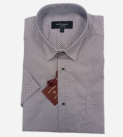 Chemise bleu ciel manches courtes à petits motifs lie de vin homme Bande Originale