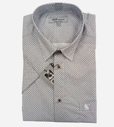Chemise bleu ciel manches courtes à petits motifs marron homme Bande Originale