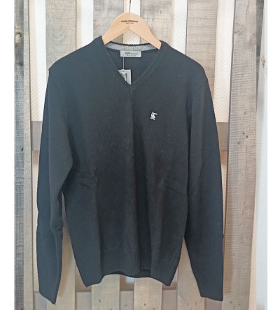 Pull col V noir laine mélangée homme Bande Originale