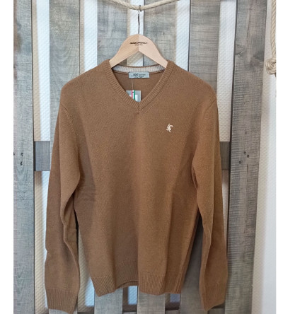 Pull col V camel laine mélangée homme Bande Originale