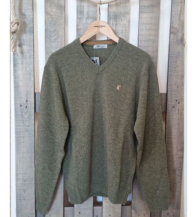 Pull col V vert mousse laine mélangée homme Bande Originale