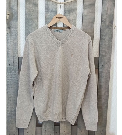 Pull col V beige laine mélangée homme Bande Originale