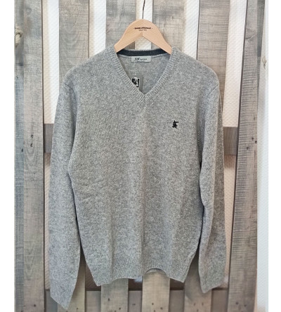 Pull col V gris clair laine mélangée homme Bande Originale