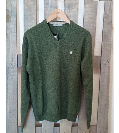 Pull col V vert sapin laine mélangée homme Bande Originale