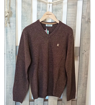 Pull col V marron foncé laine mélangée homme Bande Originale