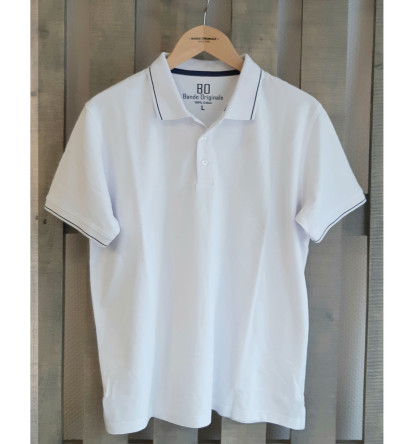 Polo manches blanc à liseré bleu homme Bande Originale