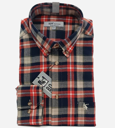 Chemise à carreaux orange et bleu marine homme Bande Originale