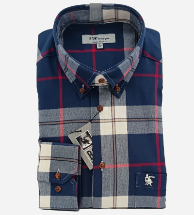 Chemise bleu Navy à carreaux blanc et rouge homme Bande Originale