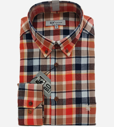 Chemise beige à carreaux orange et bleu homme Bande Originale