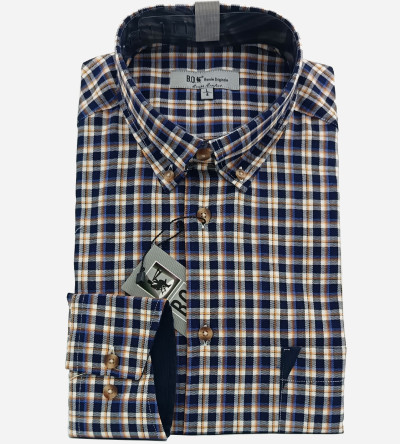 Chemise bleu Navy à carreaux jaune et beige homme Bande Originale