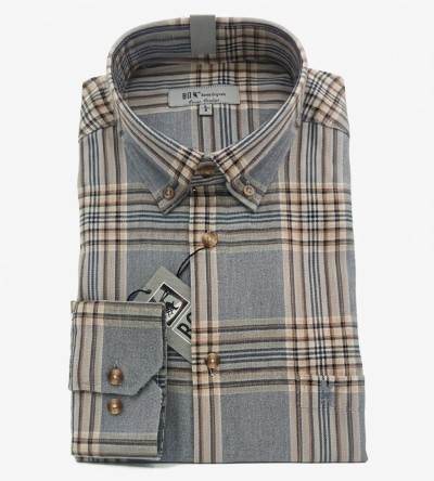 Chemise grise à carreaux marron et bleu homme Bande Originale