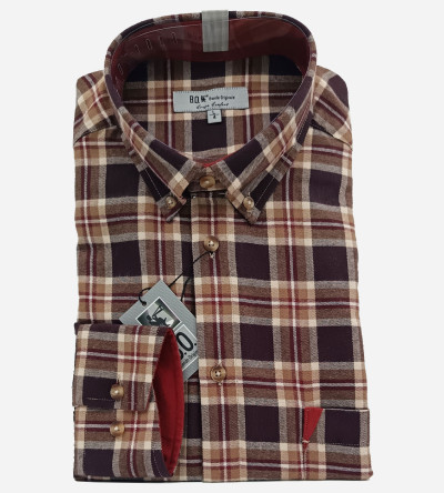 Chemise marron à carreaux bordeaux et beige homme Bande Originale
