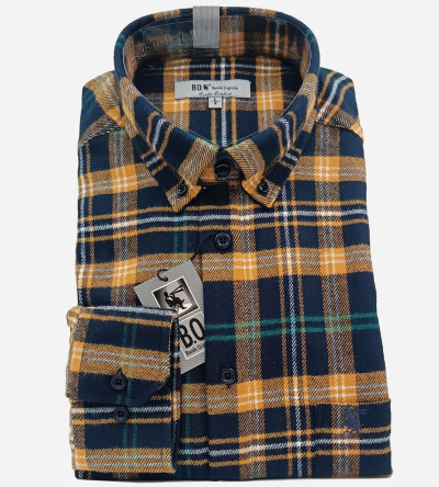 Chemise à carreaux bleu marine et jaune homme Bande Originale