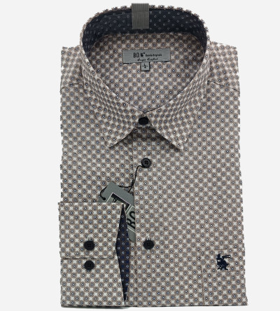 Chemise à motifs fantaisie bleu navy et beige. Homme. Bande Originale