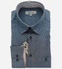 Chemise bleu indigo à motifs fantaisie bleu navy et marron
