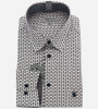 Chemise blanche à motifs fantaisie bleu navy et beige. Homme. Bande Originale
