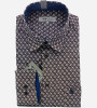 Chemise marron à motifs fantaisie bleu Navy et blanc. Homme. Bande Originale