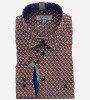 Chemise rouge à motifs fantaisie bleu Navy et blanc. Homme. Bande Originale