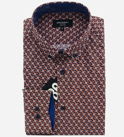 Chemise rouge regular fit à motifs fantaisie bleu Navy et blanc. Homme. Bande Originale