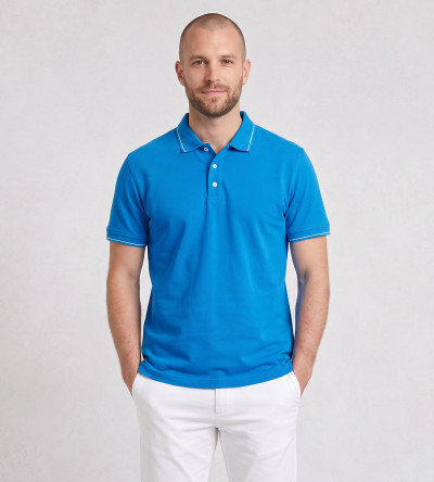 Polo manches courtes bleu 100% coton homme Bande Originale