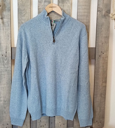 Pull chiné en laine mélangé col camionneur bleu ciel homme Bande Originale
