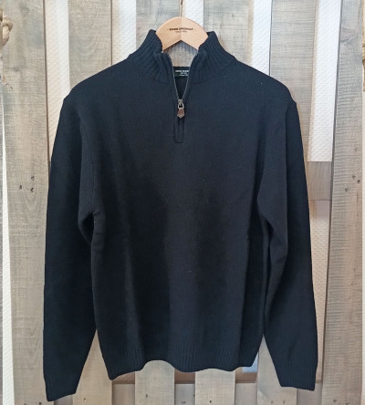 Pull chiné en laine mélangé col camionneur bleu Navy homme Bande Originale