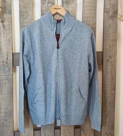 Gilet zippé chiné en laine mélangé col camionneur bleu ciel homme Bande Originale