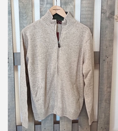 Gilet zippé chiné en laine mélangé col camionneur beige clair homme Bande Originale
